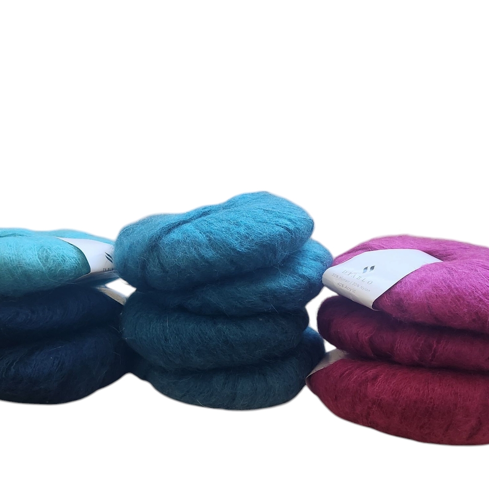 Hobbi Diablo Mohair Blue and Pink Yarn Set of 10 or Individual Skein